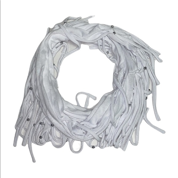 White Beaded Fringe Fashionable Scarf - OS - Picture 1 of 3